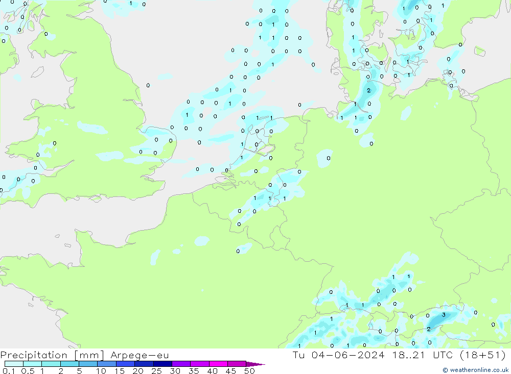 Srážky Arpege-eu Út 04.06.2024 21 UTC