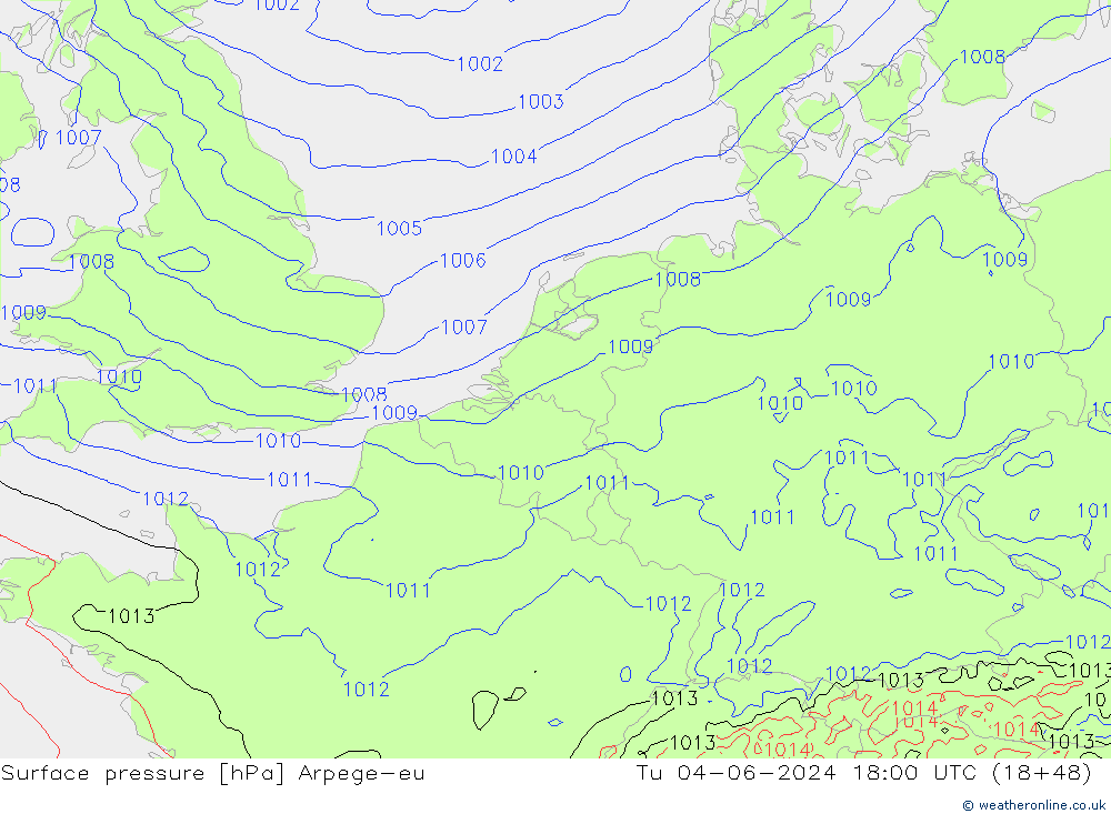 pressão do solo Arpege-eu Ter 04.06.2024 18 UTC