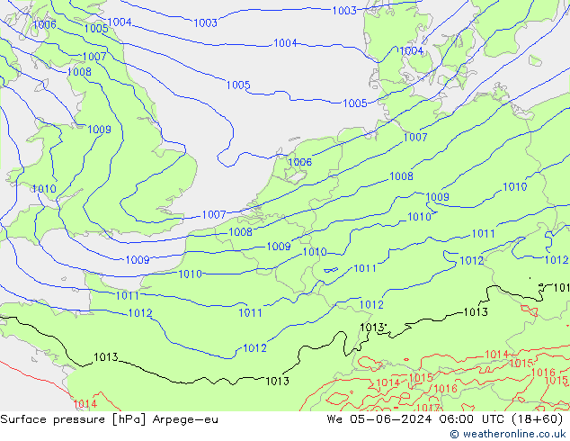 Surface pressure Arpege-eu We 05.06.2024 06 UTC