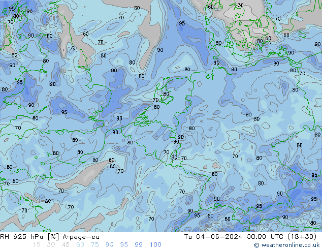 RH 925 hPa Arpege-eu Di 04.06.2024 00 UTC