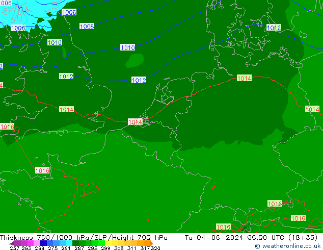 Schichtdicke 700-1000 hPa Arpege-eu Di 04.06.2024 06 UTC