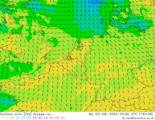 Surface wind Arpege-eu Mo 03.06.2024 00 UTC