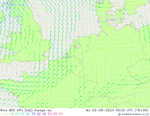 Wind 850 hPa Arpege-eu Mo 03.06.2024 00 UTC