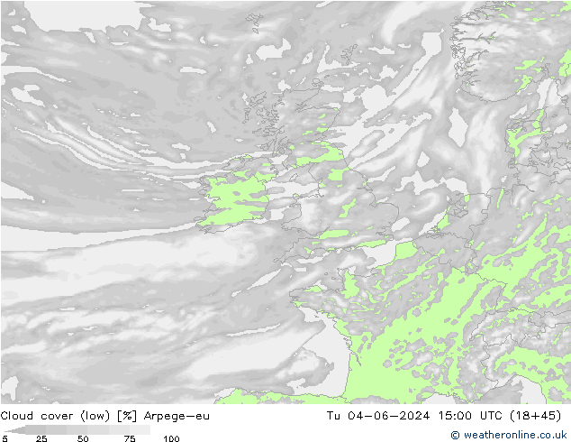 Bewolking (Laag) Arpege-eu di 04.06.2024 15 UTC