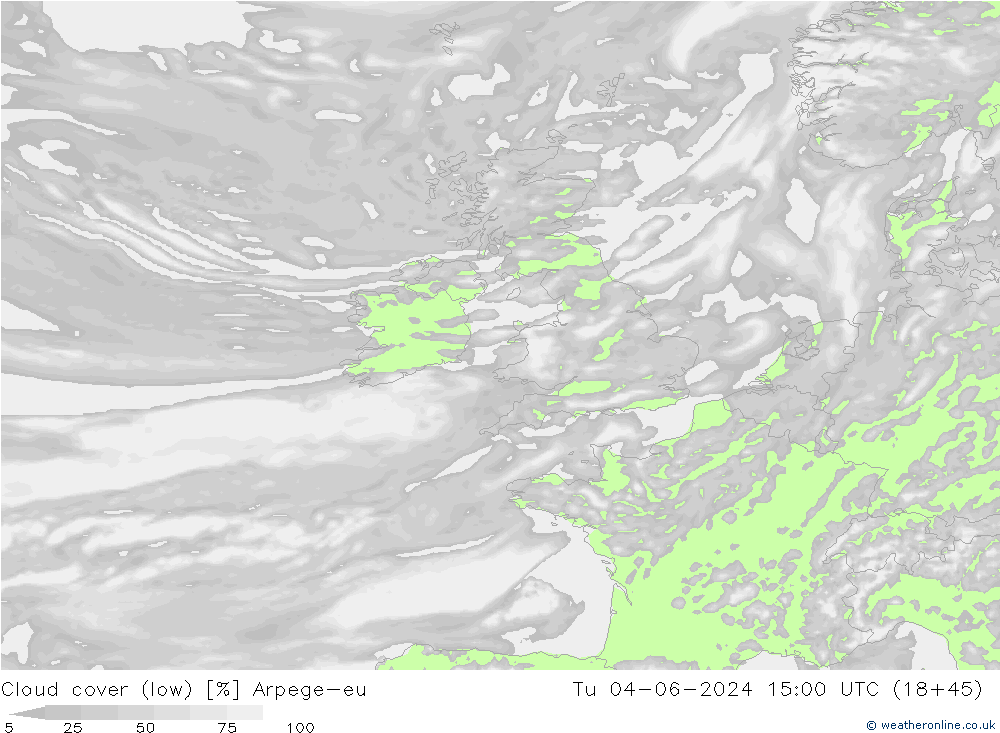 nízká oblaka Arpege-eu Út 04.06.2024 15 UTC