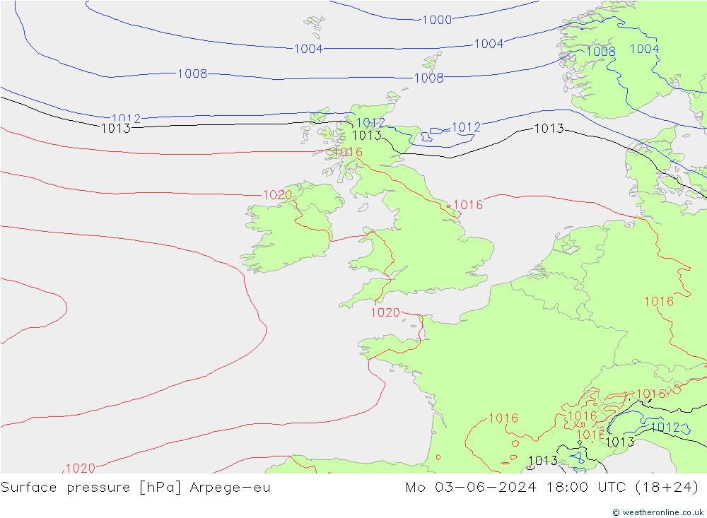 pression de l'air Arpege-eu lun 03.06.2024 18 UTC