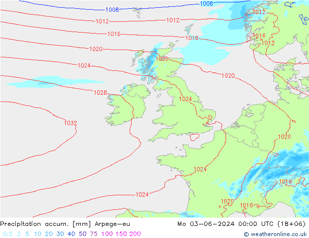 Precipitation accum. Arpege-eu Po 03.06.2024 00 UTC