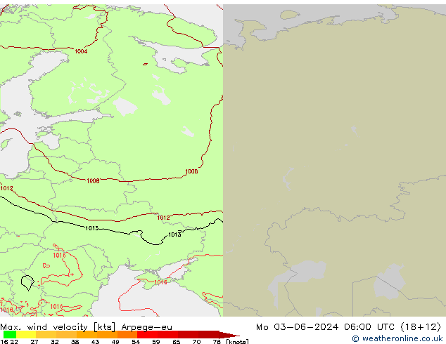 Max. wind velocity Arpege-eu Seg 03.06.2024 06 UTC