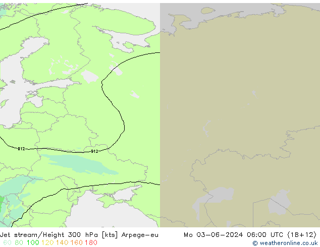 Jet stream/Height 300 hPa Arpege-eu Mo 03.06.2024 06 UTC