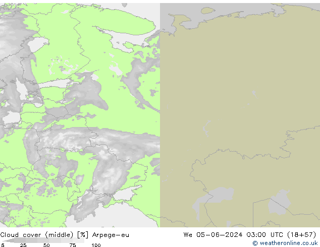 Cloud cover (middle) Arpege-eu We 05.06.2024 03 UTC