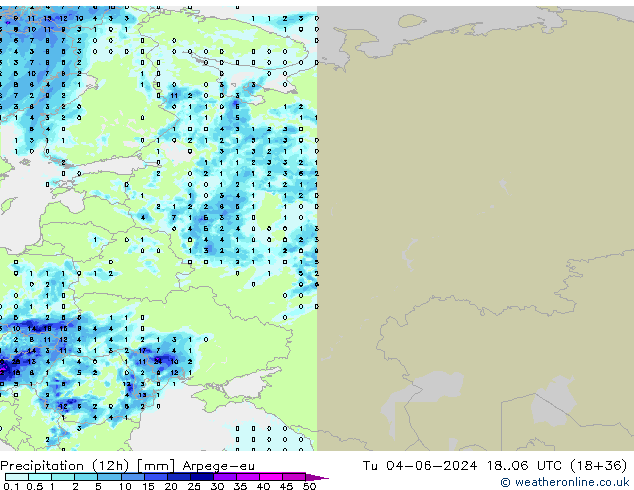 Precipitation (12h) Arpege-eu Tu 04.06.2024 06 UTC