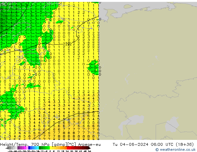 Height/Temp. 700 hPa Arpege-eu Tu 04.06.2024 06 UTC