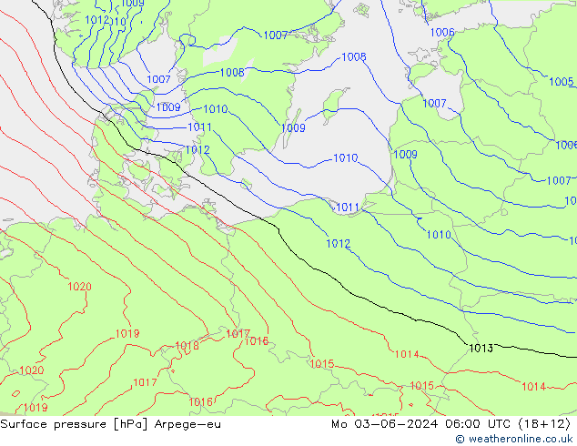 Surface pressure Arpege-eu Mo 03.06.2024 06 UTC