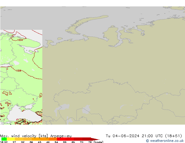 Max. wind velocity Arpege-eu mar 04.06.2024 21 UTC