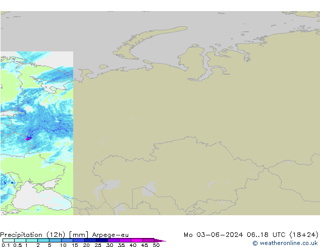 Precipitação (12h) Arpege-eu Seg 03.06.2024 18 UTC