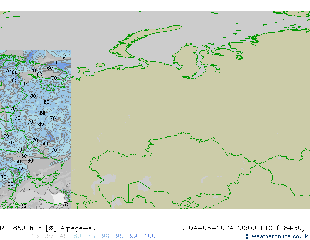 RH 850 hPa Arpege-eu  04.06.2024 00 UTC