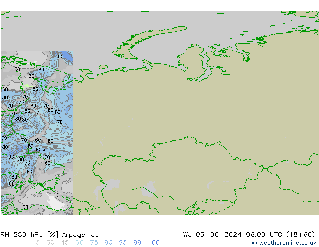 850 hPa Nispi Nem Arpege-eu Çar 05.06.2024 06 UTC