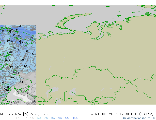 RH 925 hPa Arpege-eu wto. 04.06.2024 12 UTC