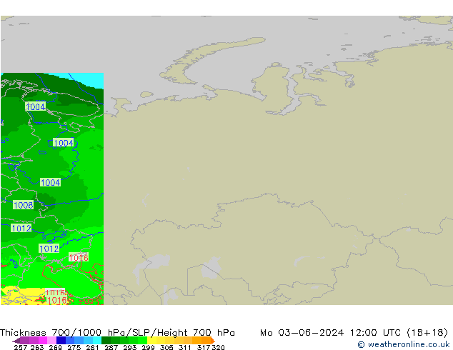 Thck 700-1000 hPa Arpege-eu Seg 03.06.2024 12 UTC