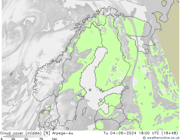 Wolken (mittel) Arpege-eu Di 04.06.2024 18 UTC