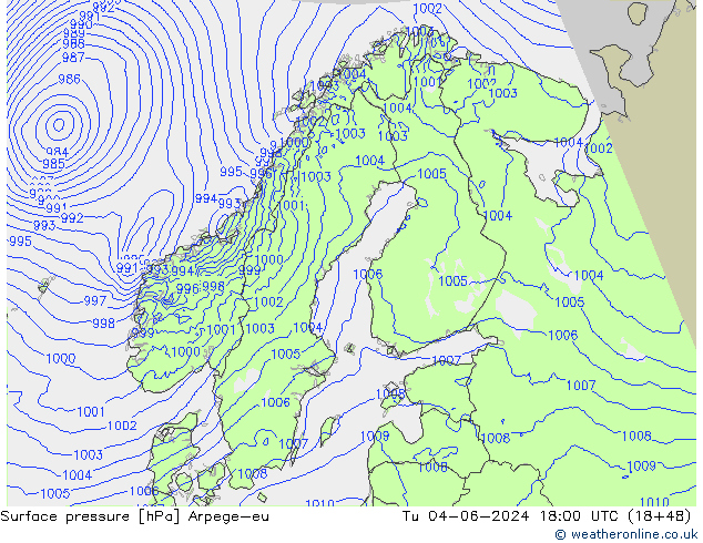 Bodendruck Arpege-eu Di 04.06.2024 18 UTC