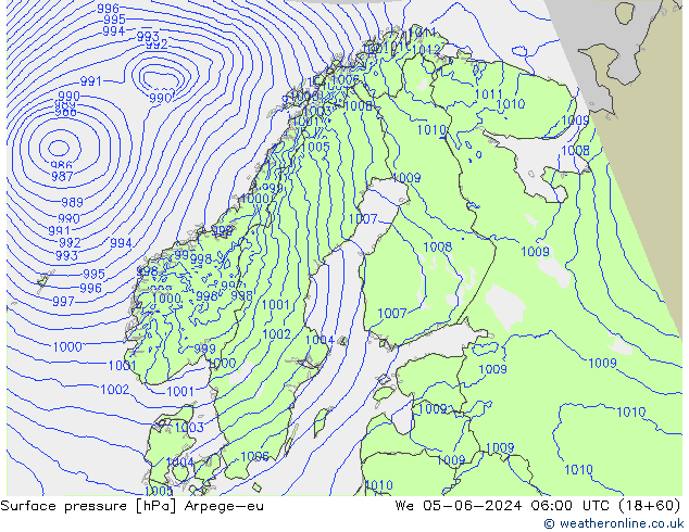 Luchtdruk (Grond) Arpege-eu wo 05.06.2024 06 UTC