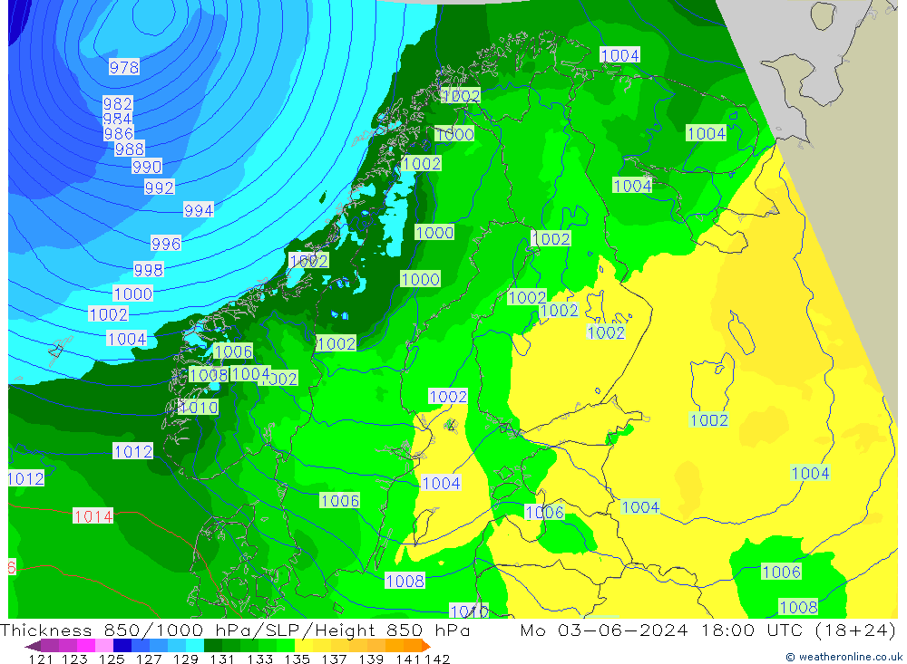 850-1000 hPa Kalınlığı Arpege-eu Pzt 03.06.2024 18 UTC