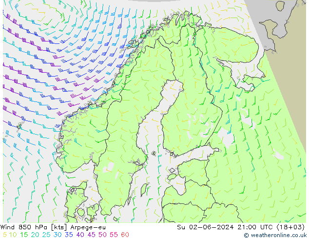 风 850 hPa Arpege-eu 星期日 02.06.2024 21 UTC