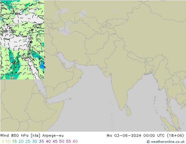 Wind 850 hPa Arpege-eu Mo 03.06.2024 00 UTC
