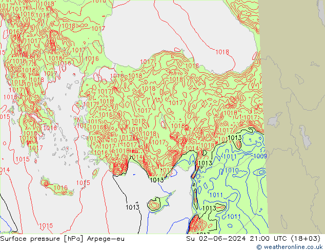 Presión superficial Arpege-eu dom 02.06.2024 21 UTC