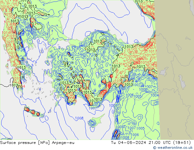 Luchtdruk (Grond) Arpege-eu di 04.06.2024 21 UTC