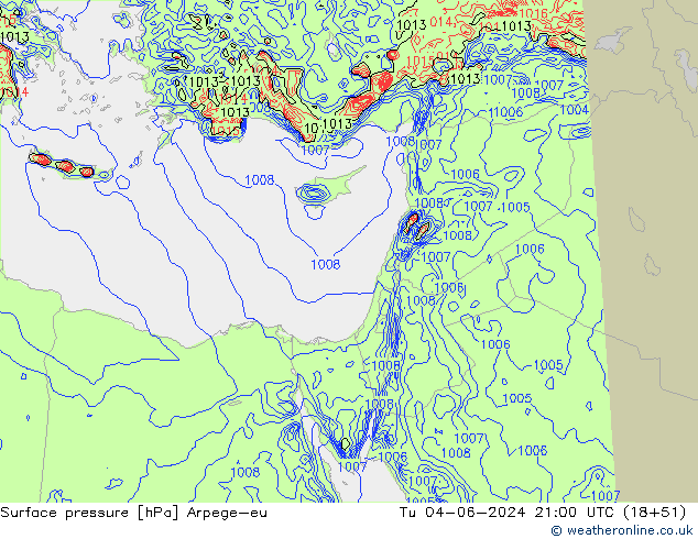 Surface pressure Arpege-eu Tu 04.06.2024 21 UTC