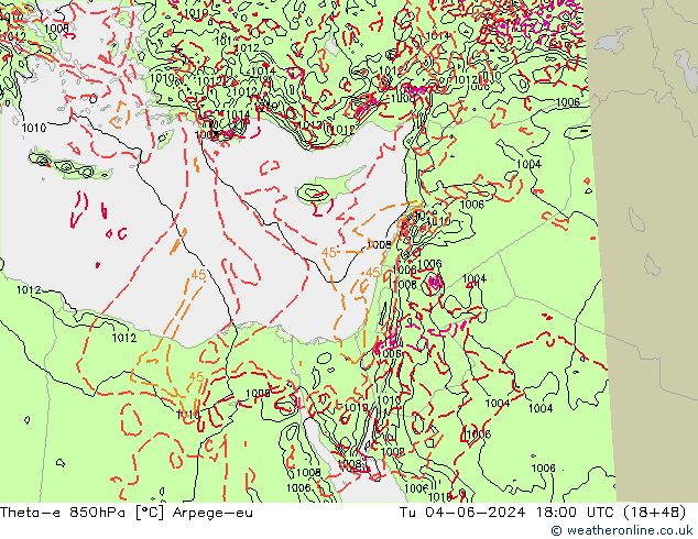 Theta-e 850hPa Arpege-eu mar 04.06.2024 18 UTC