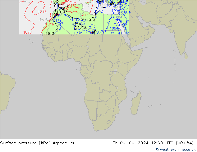 Presión superficial Arpege-eu jue 06.06.2024 12 UTC