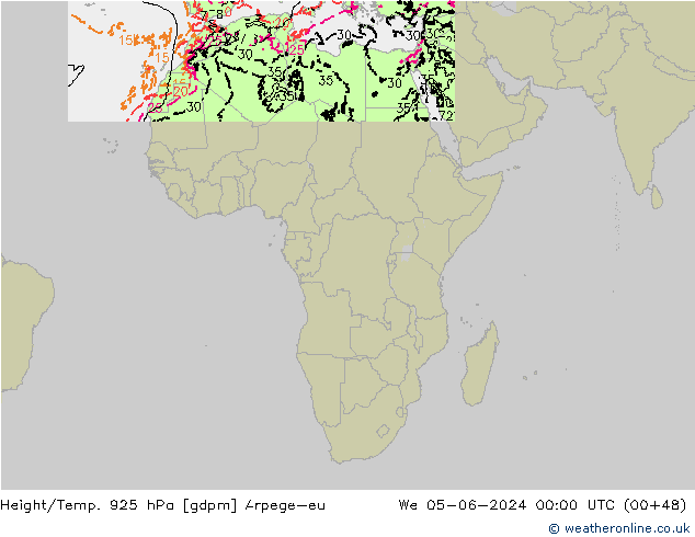 Height/Temp. 925 hPa Arpege-eu Qua 05.06.2024 00 UTC