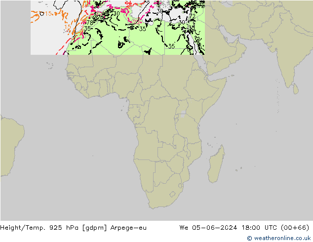 Geop./Temp. 925 hPa Arpege-eu mié 05.06.2024 18 UTC