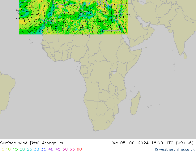 Surface wind Arpege-eu We 05.06.2024 18 UTC