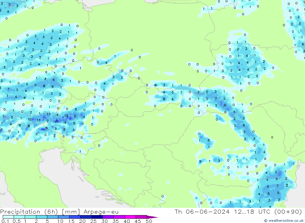 Yağış (6h) Arpege-eu Per 06.06.2024 18 UTC