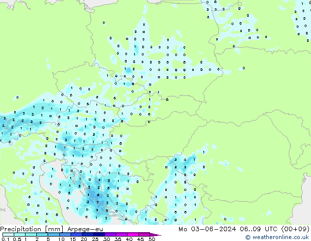 Precipitation Arpege-eu Mo 03.06.2024 09 UTC