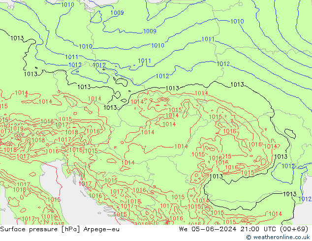 Bodendruck Arpege-eu Mi 05.06.2024 21 UTC