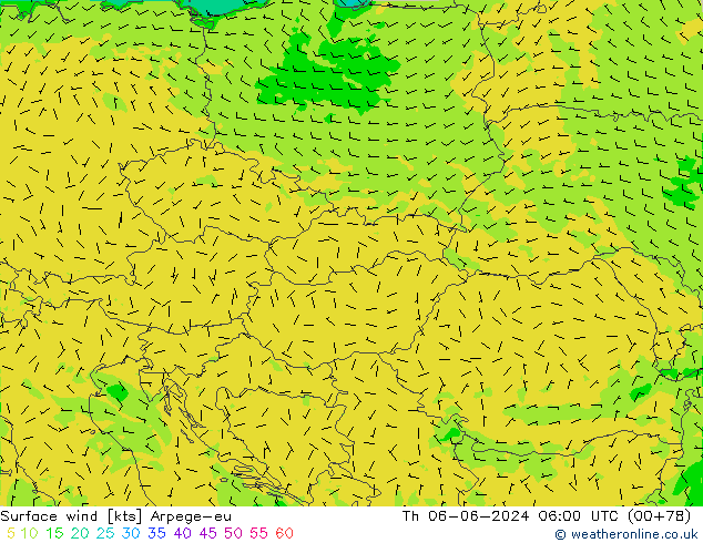 Rüzgar 10 m Arpege-eu Per 06.06.2024 06 UTC