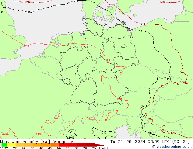 Windböen Arpege-eu Di 04.06.2024 00 UTC