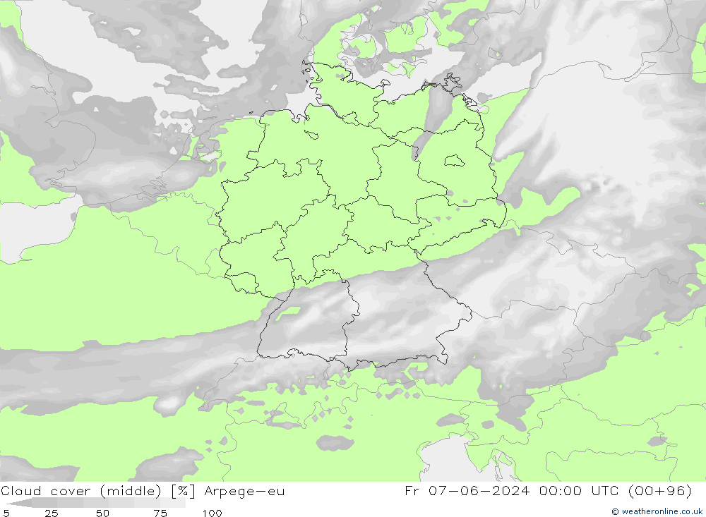 Cloud cover (middle) Arpege-eu Fr 07.06.2024 00 UTC