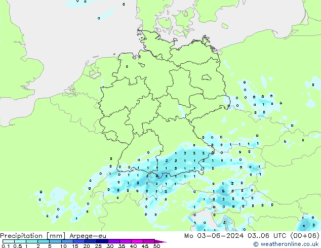 Precipitación Arpege-eu lun 03.06.2024 06 UTC