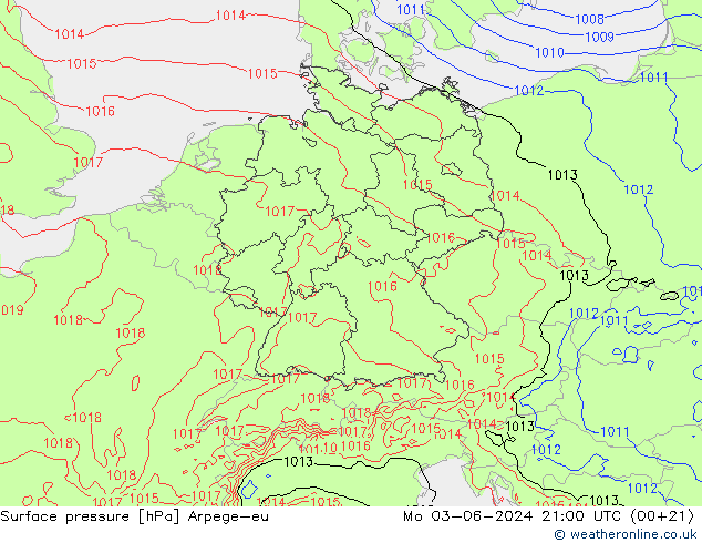 Surface pressure Arpege-eu Mo 03.06.2024 21 UTC