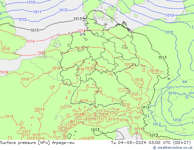 Pressione al suolo Arpege-eu mar 04.06.2024 03 UTC