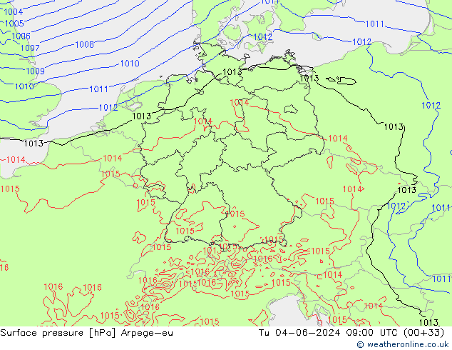 Pressione al suolo Arpege-eu mar 04.06.2024 09 UTC