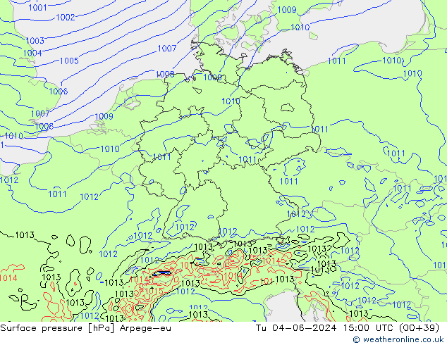 Presión superficial Arpege-eu mar 04.06.2024 15 UTC