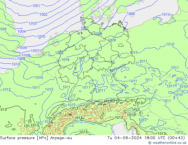 Surface pressure Arpege-eu Tu 04.06.2024 18 UTC