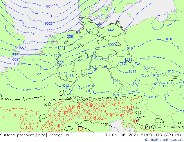Luchtdruk (Grond) Arpege-eu di 04.06.2024 21 UTC